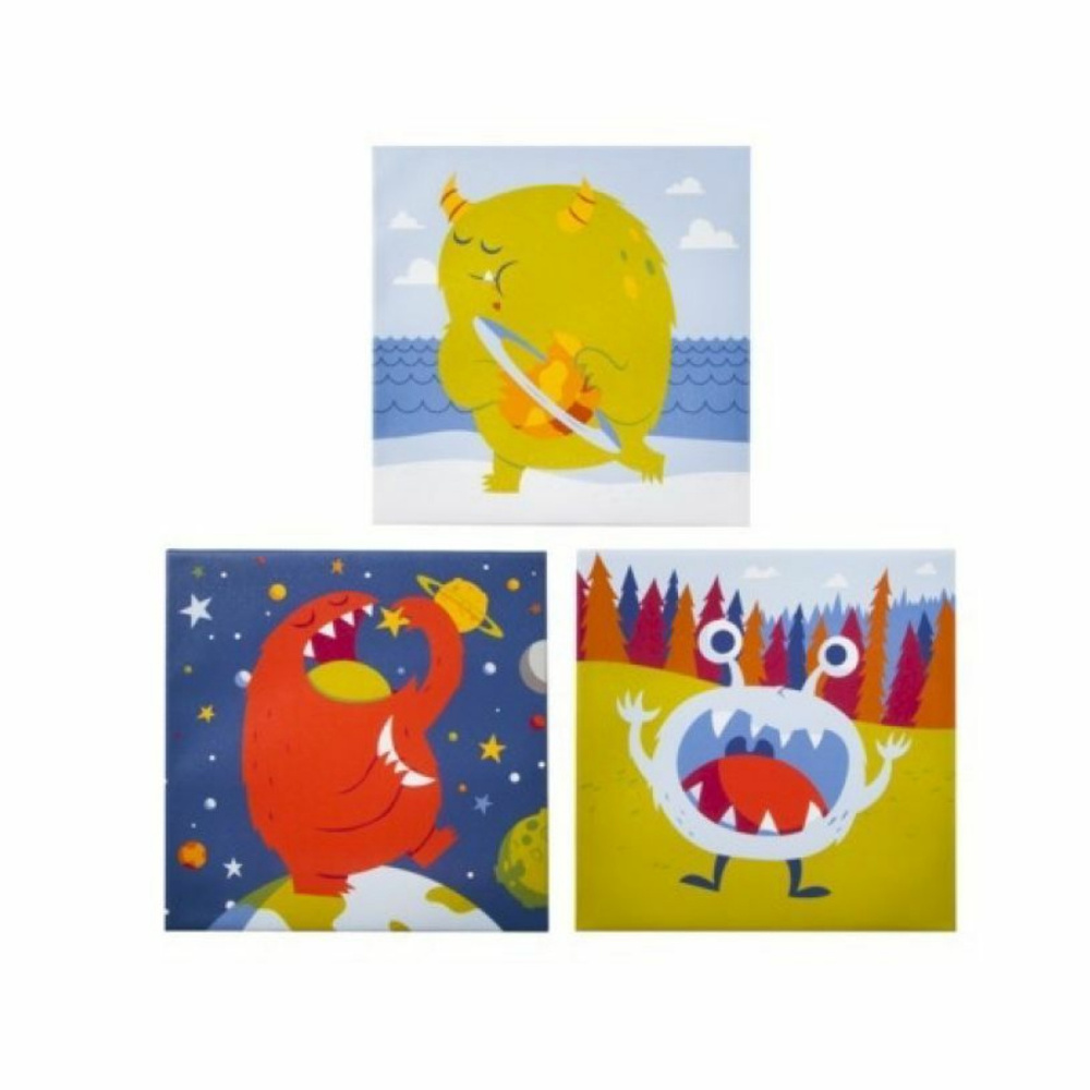 Aliens Monsters Canvas Wall Art 3 Print Set Kids Baby Boy Girl Room Decor